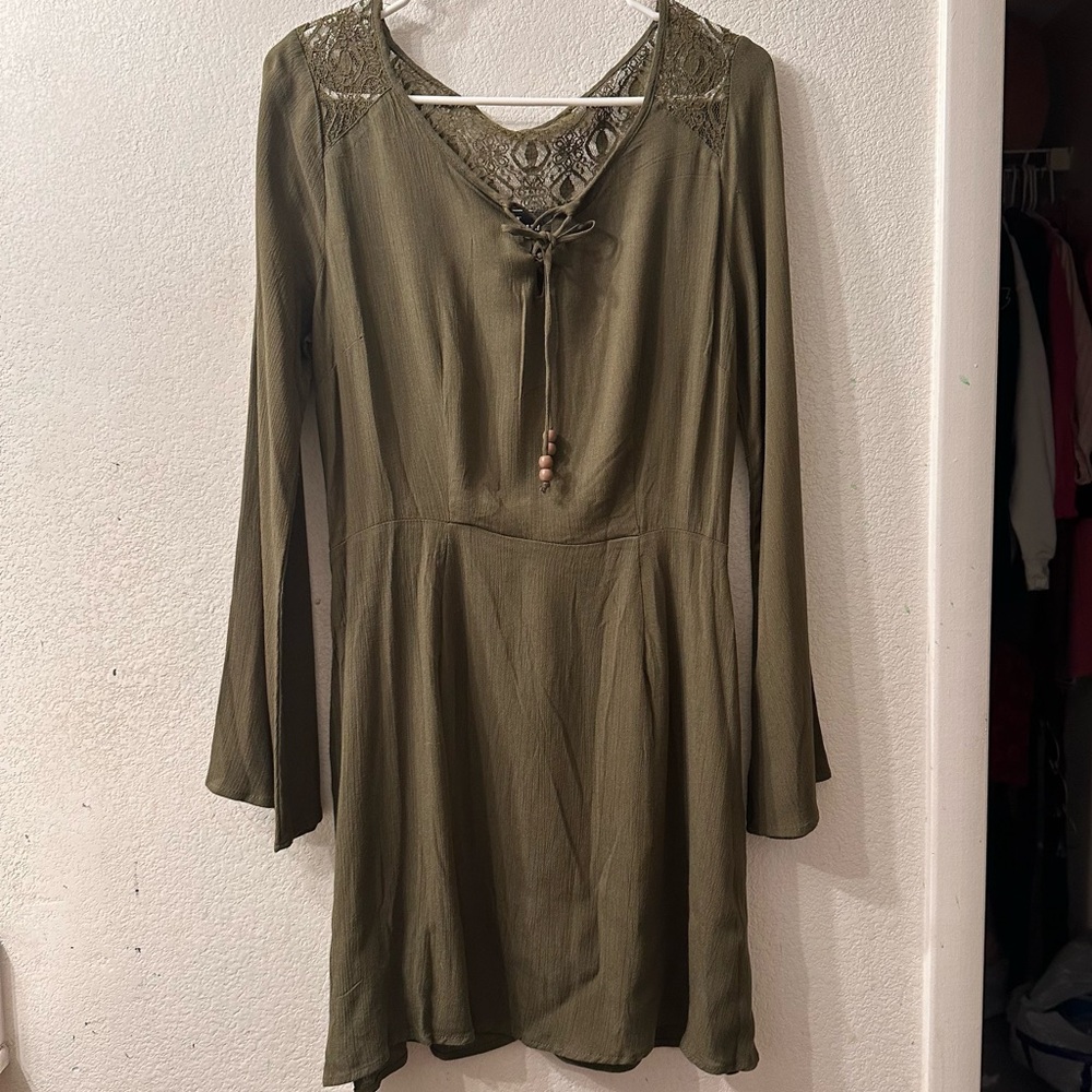 BeLush Olive Long Bell Sleeve Dress